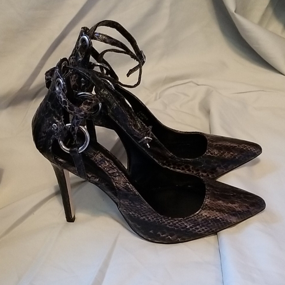 Paper Fox Carter Gray Black Faux Snakeskin Heels - Picture 5 of 7